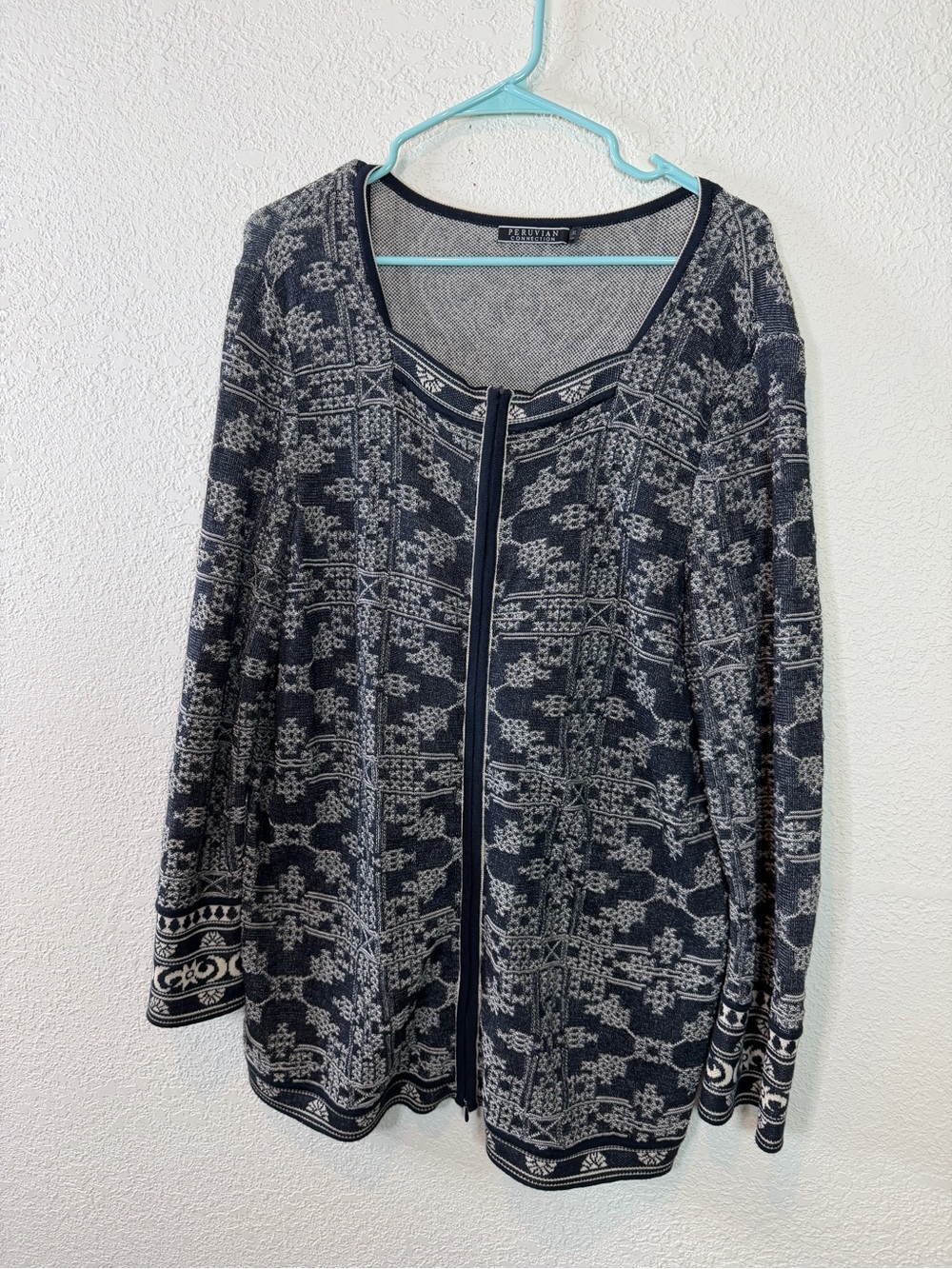 Peruvian Connection Women's Gray Patterned Teddy Jacket xl - Picture 9 of 13